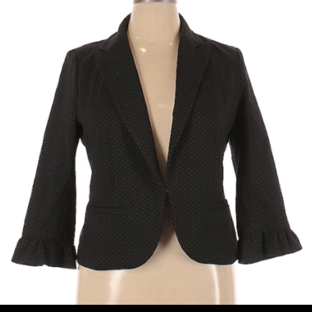 AMANDA & CHELSEA 12 Black Polka Dot Jacket Blazer 3/4 Ruffle Sleeve - Picture 4 of 16